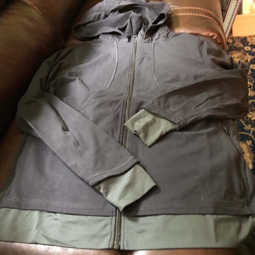 Reebok Black Hoodie Jacket with Olive Trim